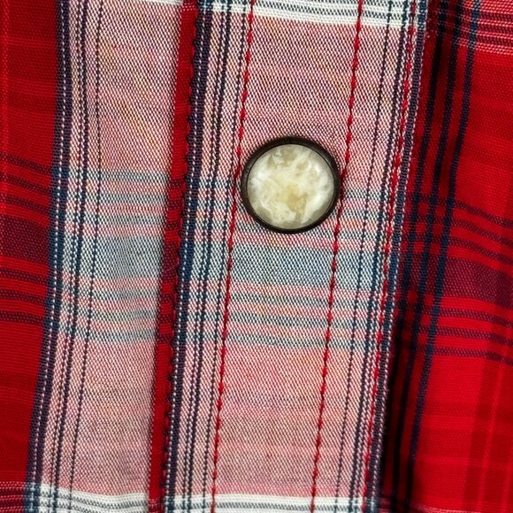 The best! Wrangler Retro Red, White, Blue Plaid Western Pearl Snap Shirt Sz M - Picture 7 of 11